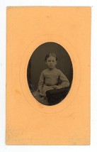 CIRCA 1860&#39;S Paper Framed 2.38X3.88 in TINTYPE Adorable Little Girl Sitting - £12.34 GBP