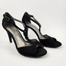 Kelly &amp; Katie Black Heels Sandals Womens Size 10 Open Toe T Strap Braided Buckle - £15.68 GBP