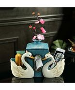 Swan Tissue Box  Beige Resin Napkin Holder with Flower Vase, Elegant Ro... - $209.10 CAD