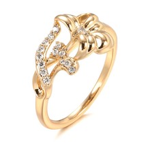 Hot 585 Rose Gold Color Crystal Flower Ring For Women Natural Zircon Vintage Wed - £6.81 GBP