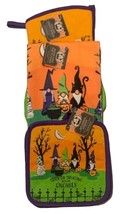 Whimsical Printed Halloween Oven Mitt Pot Holders Dish Towel Trick Or Treat 4 PC - £7.69 GBP