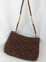 Vintage Wooden Bead Purse Japan Brown  - $24.95