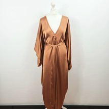 Anthropologie Satin Tie Front Kaftan Dress Brown - One Size - NEW - £37.82 GBP