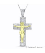 Jesus Christ on Cross CZ 925 Sterling Silver w/ 14k YG & RD Crystal Pave Pendant - $52.16 - $64.79