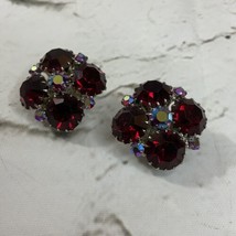 Clip On Earrings Large Dark Red Rhinestones Clustered Geometric Cross Fashion - $24.74