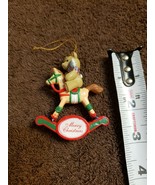 Small Christmas Ornament Plastic Teddy Bear On Rocking Horse - £2.38 GBP