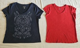 Lot 2 Sonoma &amp; JCP Red &amp; Blue V-neck T-shirts Petite Women&#39;s PL - £9.29 GBP
