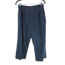 Zara Womens Pants Cropped Linen Cotton Blend Wide Leg Belted Navy Blue S - £9.97 GBP