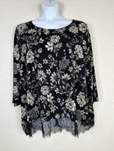 Coldwater Creek Stretch Lace Trim Top Black Floral 3/4 Sleeve Women Plus Size 3X - £16.71 GBP