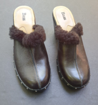 Bass Black Mules Clog Slip-ons Size 7 Furry Faux Fur Fawn - £24.23 GBP