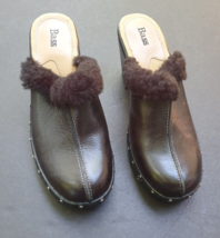 Bass Black Mules Clog Slip-ons Size 7 Furry Faux Fur Fawn - £22.71 GBP