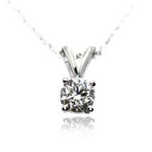 Diamond Solitaire Pendant Necklace Round Shaped 14K White Gold H VVS2 0.74 CT - £1,115.10 GBP
