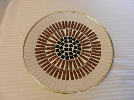 Hand Made Ceramic Cookie Plate  Gold Rim, Brown, Black &amp; White Tiles - $30.00