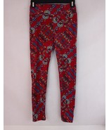 LuLaRoe OS Leggings Wine With Blue &amp; Yellow Floral Designs - $201.97 MXN