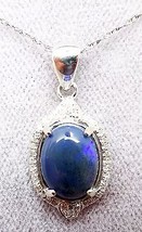 14K Gold 1.56ct Oval Genuine Natural Black Opal Pendant with Diamonds (#J3279) - £516.88 GBP