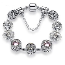Original Silver Color Crystal Four Leaf Clover Bracelet with Murano Glass Beads  - £8.14 GBP
