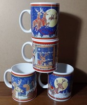 JCPenny Christmas Coffee Mug Set 4 Betty Whiteaker Tea Cups Santa Reinde... - $32.39