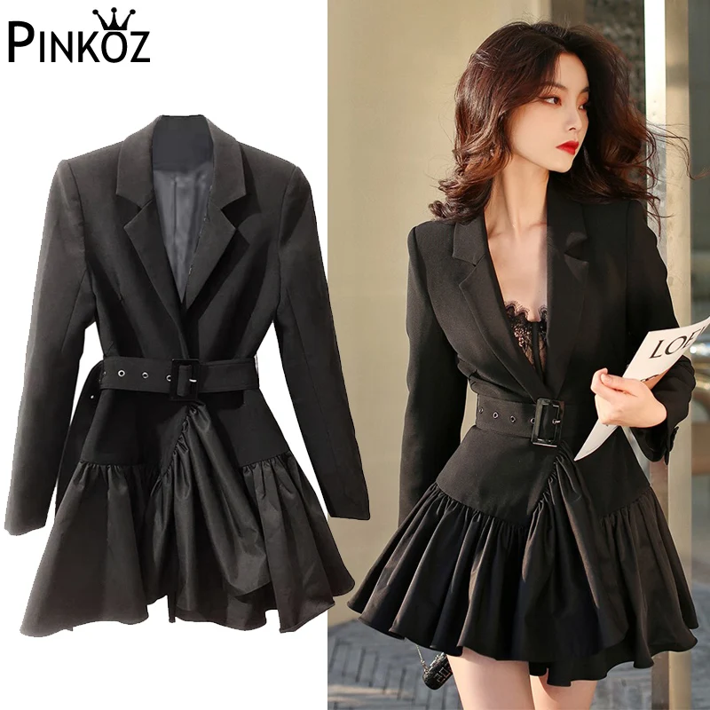 Pinkoz  vintage black blazer mini dress asymmetrical autumn festival party femme - £160.20 GBP