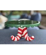 Elf Stockings Green Top Holiday Ceramic Cake Cupcake Stand Plate 8”x4” New - $26.99