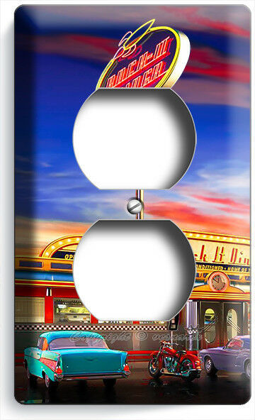 RETRO 50'S DINER CARS BIKE NEON LIGHTS OUTLET WALL PLATE ROOM HOME KITCHEN DECOR