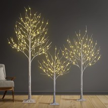 Set Of 3 Lighted Birch Tree 4Ft 6Ft And 8Ft Led Artificial Tree For Decoration I - £177.93 GBP