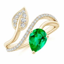 Authenticity Guarantee 
Angara Natural 8x6mm Emerald Fashion Ring in 14K Yell... - £2,601.12 GBP