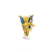 .21ctw Diamond and Opal Doublet Cupid Brooch 18K Yellow Gold with Pearl ... - £5,204.41 GBP