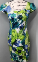 Iz Byer Bodycon Dress Womens Size 7 Blue Green Puff Sleeve Square Neck B... - $27.66