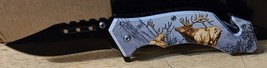 ELK DEER MOUNTAIN OUTDOOR SPRING ASSISTED KNIFE BLADE WITH BELT CLIP  - £11.41 GBP