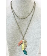 Enamel Toucan Bird Pendant with 40&quot; Silver Tone Necklace - £10.66 GBP