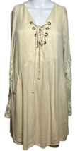 Tassels N Lace Shirt Women&#39;s Large Beige Drawstring Pockets Bohemian Boho Chic - £16.18 GBP