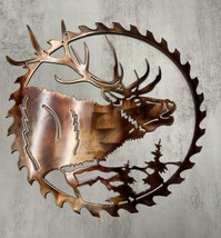 Elk In Arizona Saw Blade - Metal Wall Art - Copper 14&quot; x 15&quot; - £33.53 GBP