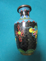 CHINESE CLOISONNE VASE YELLOW DRAGON 6 1/2 X 3 1/2&quot;   - £59.35 GBP