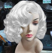 Baruisi Short Curly White Wig for Women Synthetic Natural Wavy Costume W... - £10.86 GBP