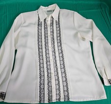 Vtg Koret White Long Sleeve Blouse Women 10 Career Lace Front &amp; Cuffs Tr... - $13.11
