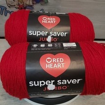 TWO 2x Red Heart Super Saver Jumbo Medium Acrylic Yarn Cherry Red 14oz 744 YDS  - $17.50