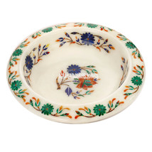 8&quot;x8&#39;&#39;x3.5&#39;&#39; Marble Multi Floral Mosaic Fruit Bowl Inlay Semi Precious A... - $346.00
