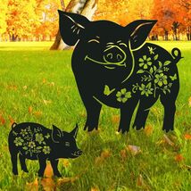 2 Pig Garden Statue Silhouette Outdoor Piglet Farm Barn Yard Ornament Ho... - $19.79