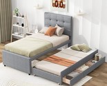 Merax Twin Upholstered Platform Bed with Pull-Out Twin Size Trundle and ... - £460.81 GBP