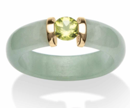 Round Green Peridot Jade 10K Yellow Gold Ring 5 6 7 8 9 10 - £240.54 GBP
