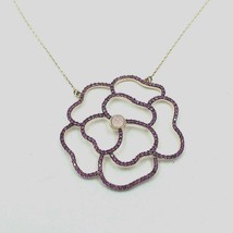 Women&#39;s Necklace 14k Rose Gold Huge Flower Natural Pink Sapphires Moon Stone - £624.34 GBP