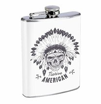 Native American Skull Hip Flask Stainless Steel 8 Oz Silver Drinking Whiskey Spi - £7.82 GBP