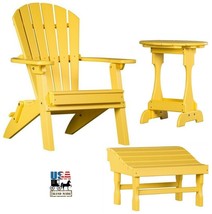 3pc 4 Season Yellow Adirondack Set Folding Chair Ottoman &amp; Candy Table Amish Usa - £652.26 GBP