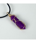 Amethyst Prismatic Pendant Copper Wire Surround Bullet Head Necklace, New! - $15.52