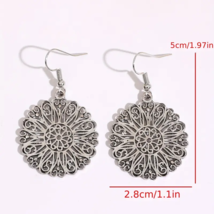 Retro Boho Hollow Out Flower Design Round Alloy Hook Dangle Earrings - New - £13.58 GBP