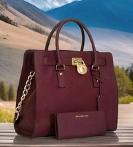 Michael Kors Hamilton Large Burgundy Merlot Saffiano Tote BAG+/OR Walletnwt! - £70.71 GBP+