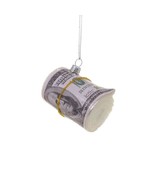 ROLL OF CASH CHRISTMAS TREE ORNAMENT 2.75&quot; Glass Funny Wad of Money Gag ... - £18.28 GBP