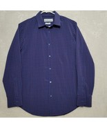 Mizzen+Main Leeward Mens Dress Shirt Sz L 17.5x35 Blue Trim Fit Gingham ... - £29.75 GBP