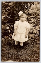 RPPC Cute Chubby Little Girl White Hair Bow by Tree Postcard G27 - £7.92 GBP