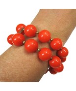 Vintage Red  Beads Memory Wire Bracelet 2 Row Cuff 60&#39;s Retro Lucite - $17.81